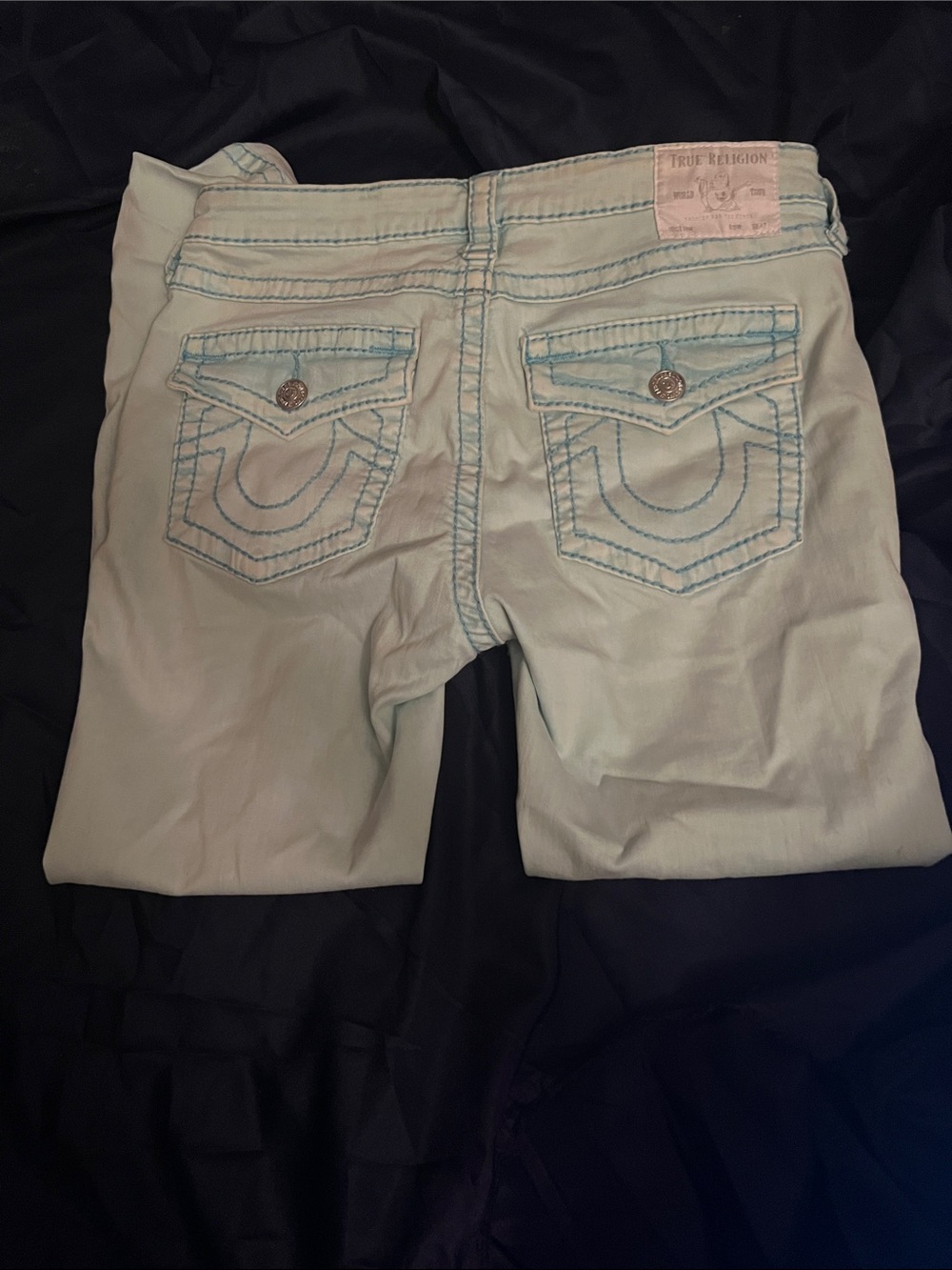 True Religion Women's Mint Green Skinny Jeans with Signature Back Pockets